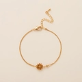 Collar chapado en oro con colgante floral, gemas amarillas y cadena de caja - Pulsera / Pulsera de Crisantemo de Noviembre