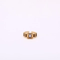 Adjustable gold plated titanium ring with purple emerald-cut cubic zirconia and brown stones - March / Light Blue