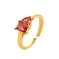 Adjustable gold titanium ring featuring pear and rectangular pink zircon birthstones - Open Size 7 / January