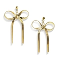 Elegant gold bow earrings with flat snake chain texture and hanging metallic ribbons - Short / Gold