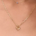 Gold paperclip chain necklace with pizza and fries charms and a blue birthstone pendant - Paperclip Chain Necklace (Chain Only) / 40+5cm