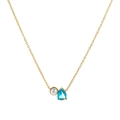 Elegant gold titanium necklace featuring a blue teardrop zircon and white pearl pendant - December