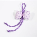 Cute purple polka dot bowknot phone charm with a striped woven lanyard attachment - Purple Polka Dot