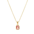 Detail of pink gemstone pendant with gold star motif on a stainless steel chain - Necklace / July - Gold
