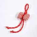 Handmade red gingham bow phone charm with woven lanyard and white accents - Bright Red Checkered Style
