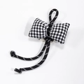 Handmade checkered bow phone lanyard charm in classic black and white grid fabric - Black Grid Style