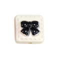Square acrylic bead with black bow tie design for DIY jewelry and phone chains - Square Bow Bead / White
