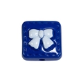 Square dark blue acrylic bead with light blue bow relief for DIY jewelry making - Square Bow Bead / Sapphire Blue