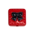 Vibrant red acrylic square bead with 3D black bow detail and side hole for DIY crafts - Square Bow Bead / Red