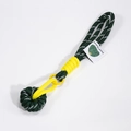 Handmade woven phone charm featuring a dark green polka dot cord and a bright yellow loop - Black