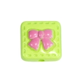 Green square acrylic bead with a textured pink 3D bow for DIY jewelry making - Square Bow Bead / Fruit Green