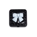 Square acrylic bead in black with white embossed bow and stitching detail for DIY crafts - Square Bow Bead / Black