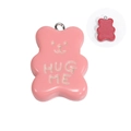 Pink resin cartoon bear charm with Hug Me text and silver ring for DIY jewelry - Pink