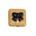 Ginger yellow acrylic square bead with black bow relief and stitch-like border for DIY - Square Bow Bead / Brown