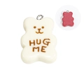 Creamy cartoon resin bear pendant with Hug Me text and silver loop for DIY keychains - White