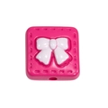 Pink square acrylic bead with white 3D bow design and textured edges for DIY crafts - Square Bow Bead / Rose Red