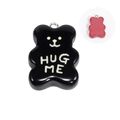 3D glossy cartoon bear charm in black with white HUG ME text and metal ring - Black