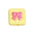 Square yellow acrylic bead with pink bow detail for DIY jewelry making and crafts - Square Bow Bead / Light Yellow
