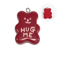 Red 3D bear pendant charm with Hug Me text and metal ring for DIY jewelry making - Red