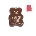 Brown resin bear pendant with 'HUG ME' text and silver metal ring for DIY keychains - Dark Coffee