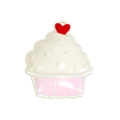 Pink cupcake charm with white frosting and red heart detail for DIY jewelry making - White