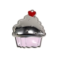Pendentif cupcake avec base en émail rose et haut argenté avec un petit cœur rouge - Argent