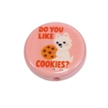 Pink round bead with white cartoon Pomeranian holding cookies for DIY jewelry making - Cookies Theme (20250817) / Pink