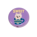 Purple round DIY bead with cute cartoon puppy in cup design and Sweet text - Purple