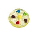 Flache runde gelbe Acryl-Keksperle mit bunten Schokoladenchips für DIY-Schmuck - Chocolate Cookie Style / Transparent - Gelb