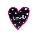 Pink and black polka dot heart-shaped acrylic keychain pendant with white love text - Heart / Black