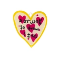 Yellow heart acrylic keychain pendant with pink patterns and artistic typography - Heart / Yellow