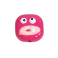 Perla quadrata rosa in acrilico con faccia di mostro e foro per portachiavi fai-da-te - Mostro dai Denti Grandi / Rosa Rossa