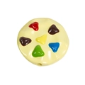 Gelbe Acryl-Kekshilfe mit bunten geometrischen Modulen und Loch zum Auffädeln - Chocolate Cookie Style / Lackiert - Hellgelb