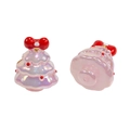 Colgantes de árbol de Navidad holográficos rosas con lazos rojos para joyas DIY - Jalea - Rosa