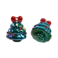 Iridescent blue-green Christmas tree charm with red bow for DIY jewelry making - Christmas Tree-Green