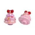 Pink pearlescent resin Christmas tree charm with red bow for DIY jewelry making - Christmas Tree-Pink