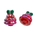 Christmas tree shaped resin bead in metallic red with purple luster and green bow - Christmas Tree - Bright Red