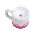 Ceramic mini cup bead with cat print and stars for DIY jewelry making and phone charms - Painted - White + Rose Red