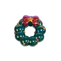 DIY Christmas wreath bead with red bow and star, green pearlescent finish for jewelry - Wreath-Green