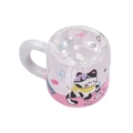 Pink semi-transparent mini cartoon cat milk cup bead with white handle and Happy text - Transparent-Pink