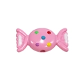 Pink candy-shaped acrylic bead with colorful polka dots and center hole for DIY crafts - Peach