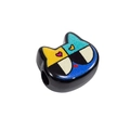 DIY black acrylic cat head bead with colorful cartoon patterns and straight drill hole - Black & Cream Eyes Cat Style