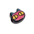 Polished black cat head acrylic bead with pink face and blue ears for DIY jewelry - Orange Eyes Cat Style