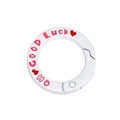 Witte emaille gelegeerde veerring met roze OH GOOD LUCK tekst en hartmotief - Wit