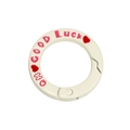 Creamy white enamel spring ring with red heart and OH GOOD Luck text for DIY bags - Off-white