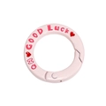 Pink round spring carabiner with 'OH GOOD Luck' text for keychains and bags - Light Pink