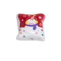 DIY acrylic bead charm featuring a white snowman on red square background with hole - Red Snowman
