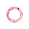 Pink candy-colored alloy spring ring featuring red OH GOOD LUCK text and heart motifs - Light Pink