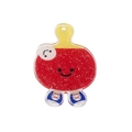 Cute acrylic ping pong paddle keychain with red glitter and animated smiley face - Table Tennis