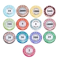 Acryl pokerchips in 13 levendige kleuren met tandwielranden en numerieke waarden - Gemengde Waarden Stijl